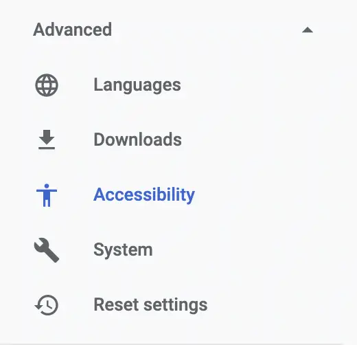 Chrome Accessibility Settings