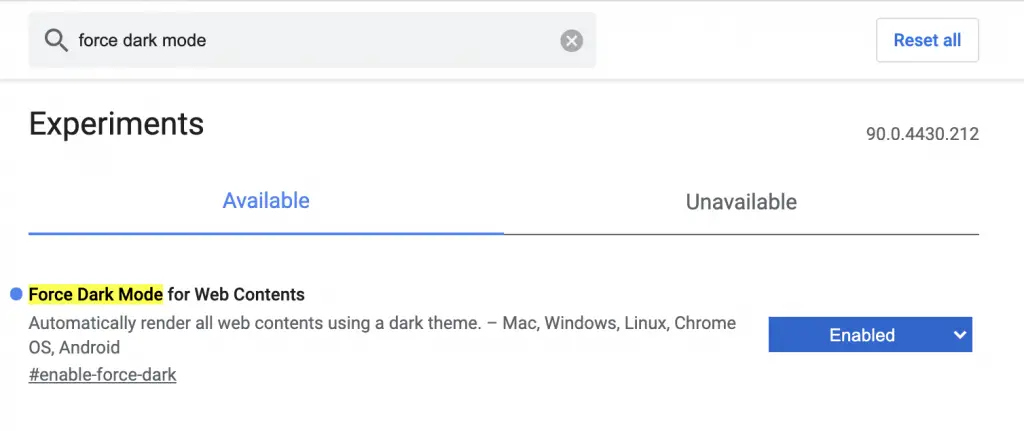 Force Dark Mode For Web Contents