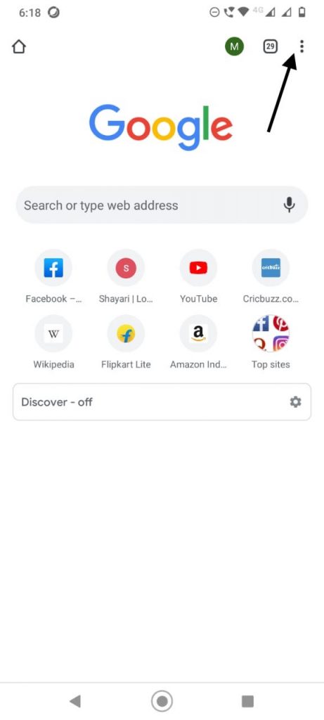 Google Chrome homepage on an Android smartphone.