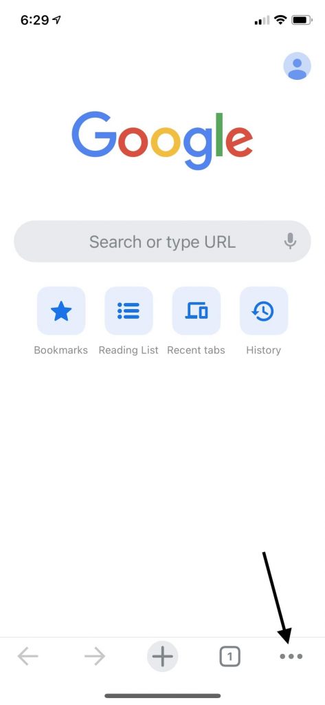 Google Chrome homepage on iOS