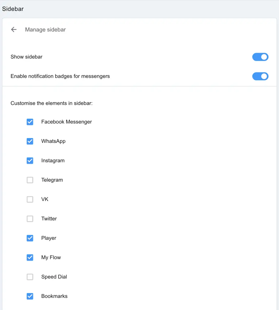 Manage Sidebar