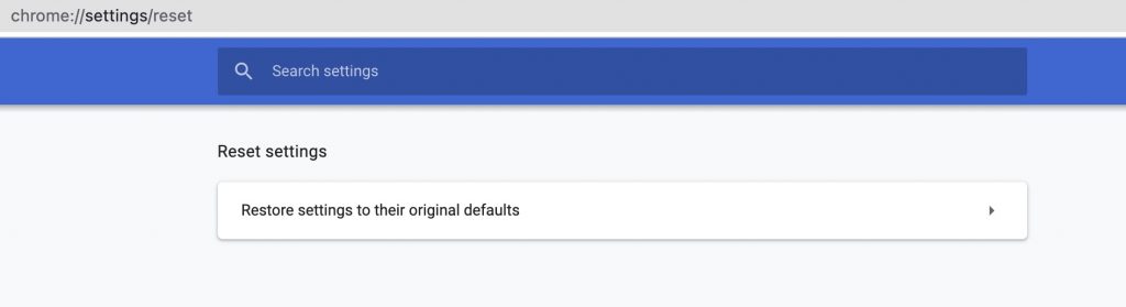 Reset chrome settings