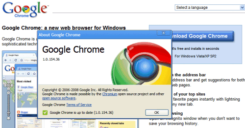 Google Chrome First Version