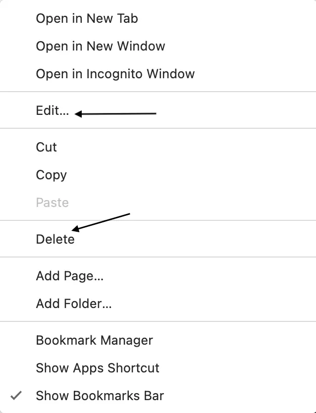 Edit or delete bookmark in Google Chrome