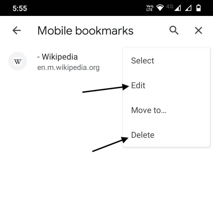 Edit or delete bookmark