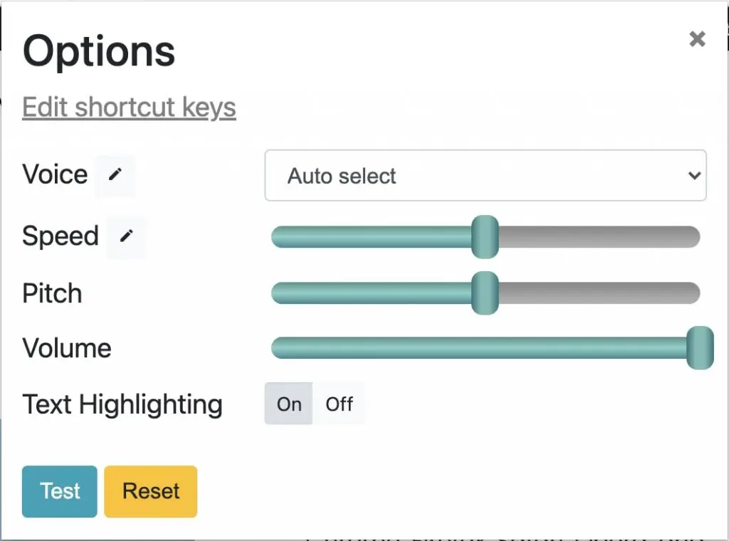 Read Aloud options