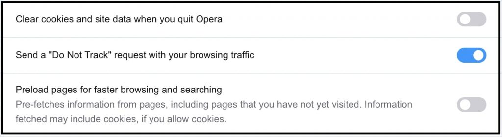 Disable Cross Website Tracking in Opera Browser