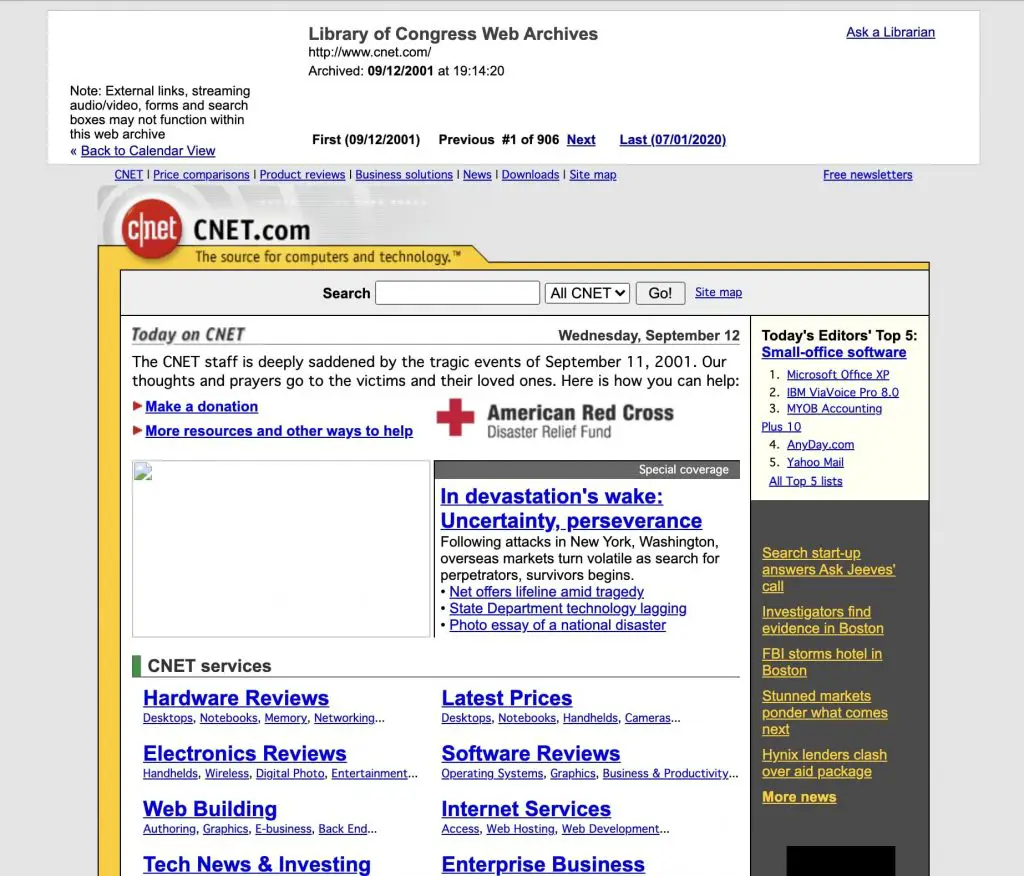 CNET.com back in 2001