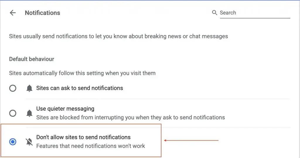 Don't allow sites to send notifications