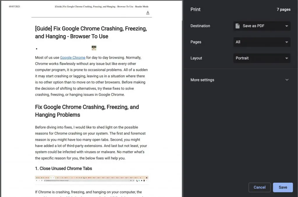 Print Webpage without Ads in Chrome