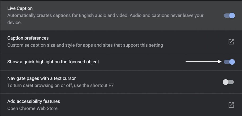 Disable Quick Focus Highlight in Chrome