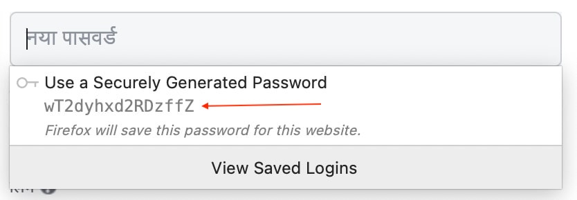 Securely generated password by Firefox