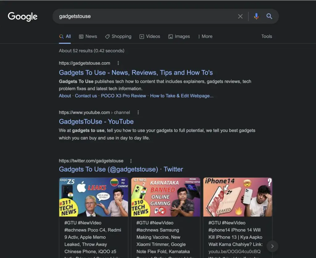 Google Search in Dark Mode