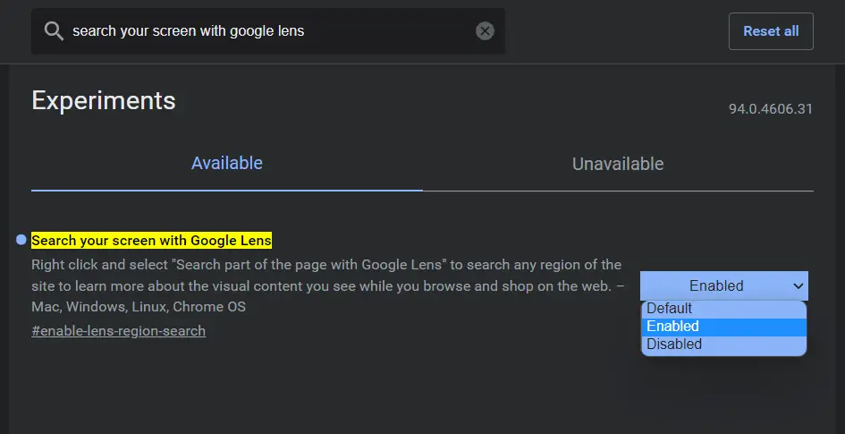 Enable Search Your Screen with Google Lens Flag in Chrome