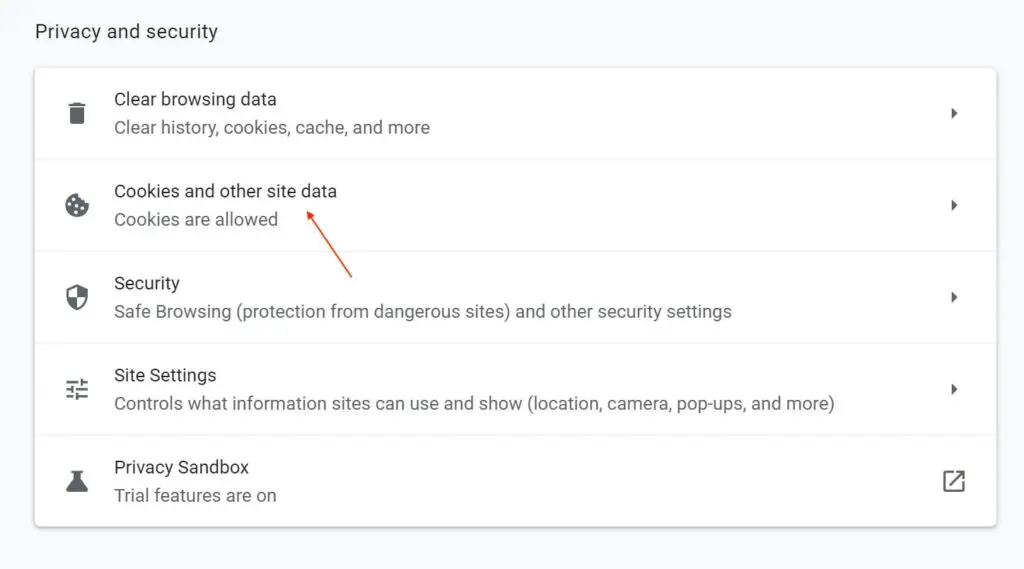 Cookies and other site data