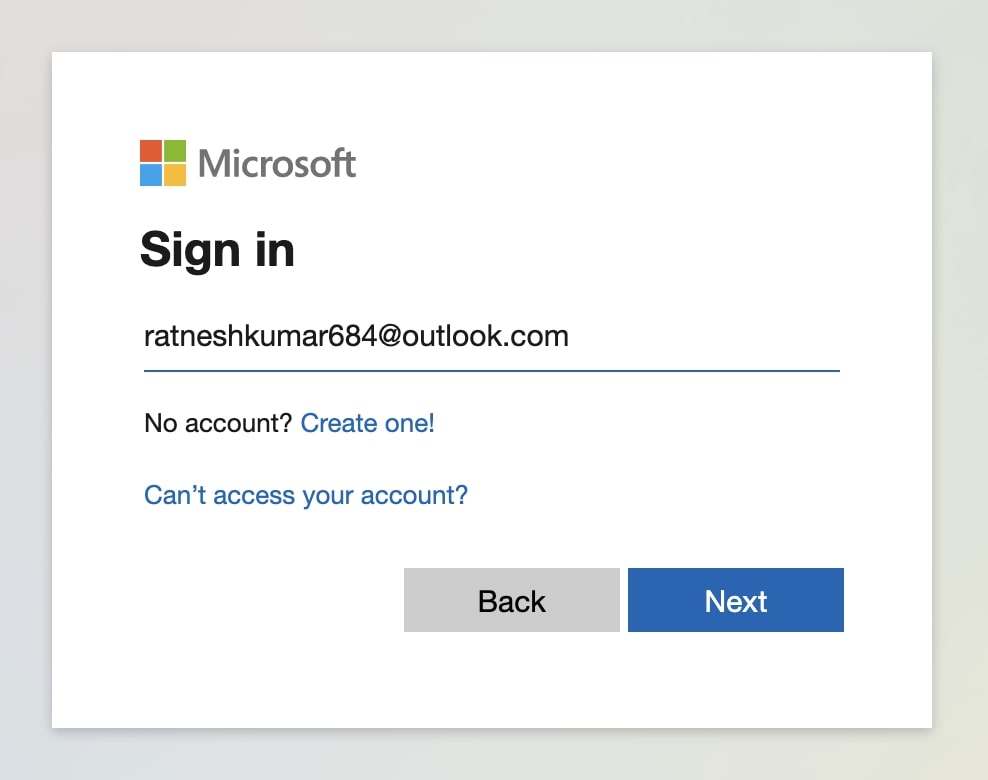 Login in order to use Microsoft Outlook Extension