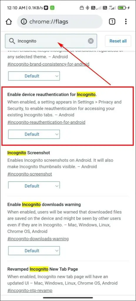 Set Password Lock in Chrome Incognito Android
