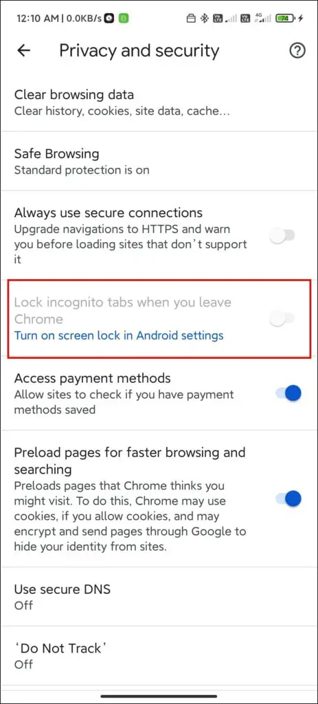 Lock Incognito Tabs in Chrome Android
