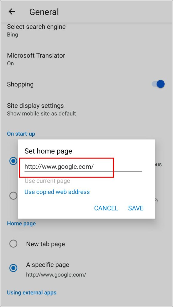 Make Google your Homepage on Edge