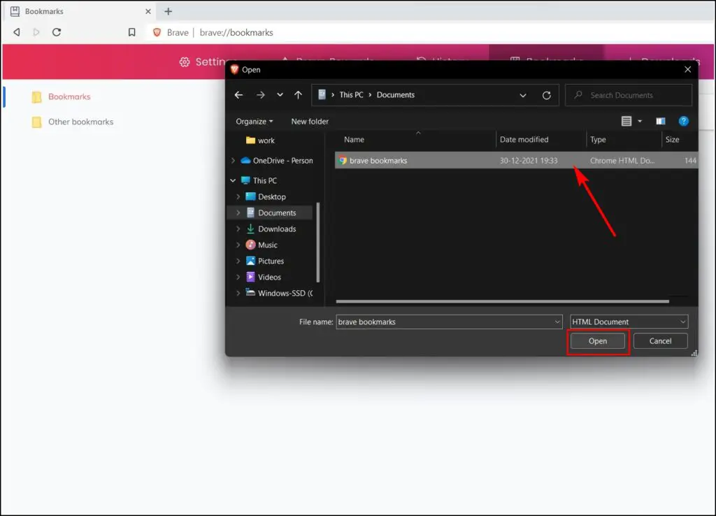 Import and Export Bookmarks On Brave