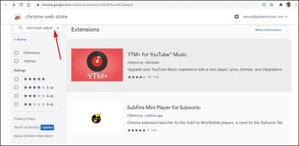 Mini Music Player Chrome Extension