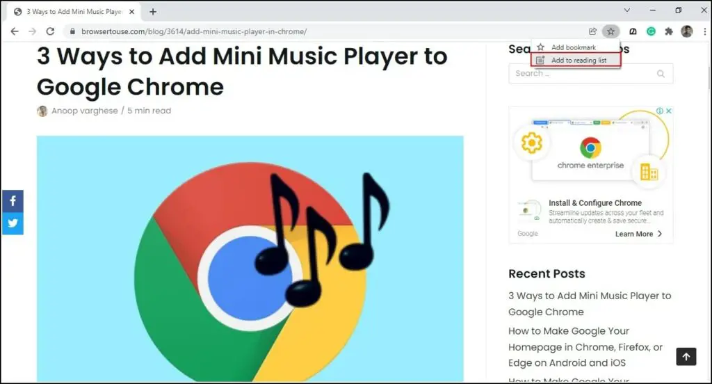 Use Reading List in Chrome