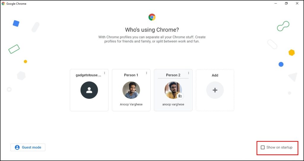 Disable Chrome Profile Selector on Startup