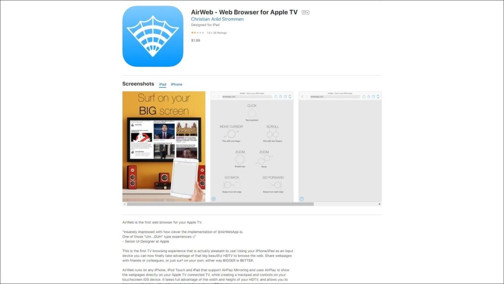 AirWeb- Web Browser for Apple TV