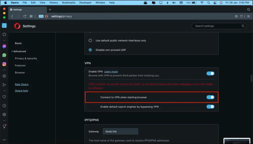 Always On VPN in Opera Browser
