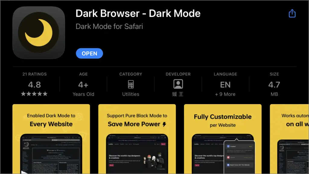 Dark Extension for Safari iPhone iPad