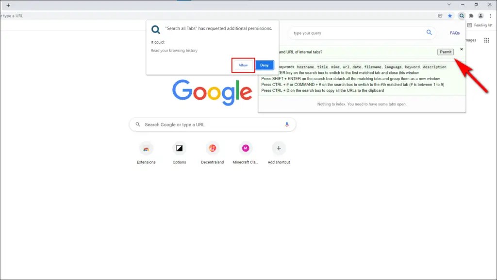 Search and Find Chrome Tab