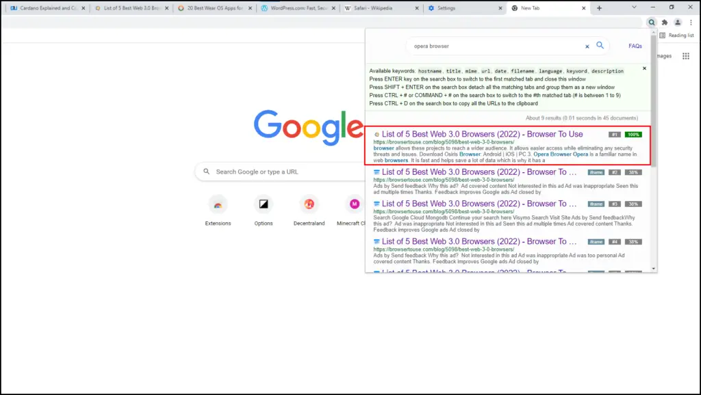 Search and Find Chrome Tab