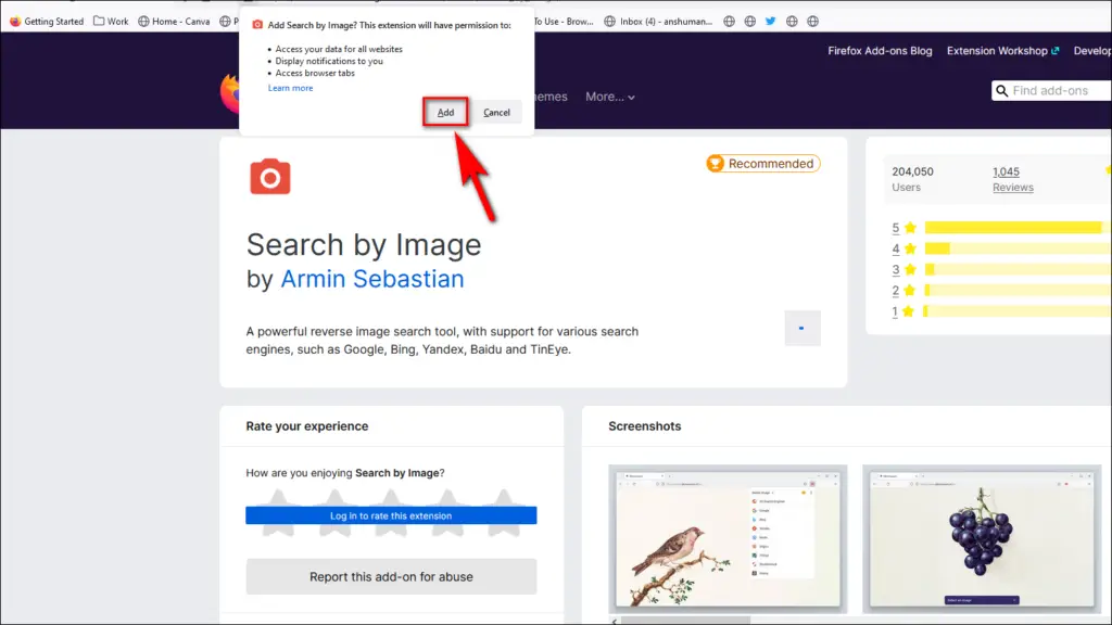 Search By Image Add-on in Firefox