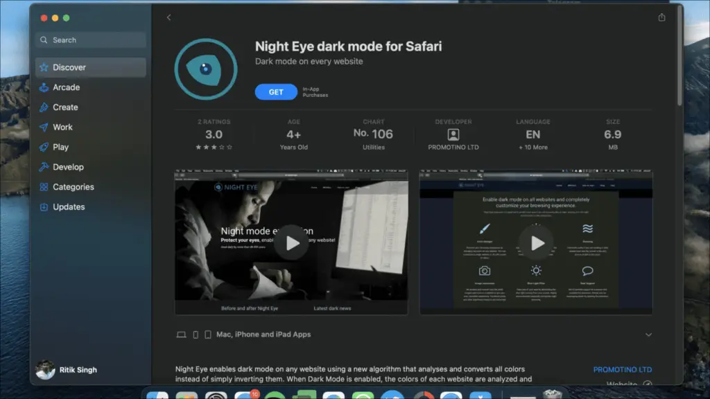 Night Mode Extension for Safari Mac