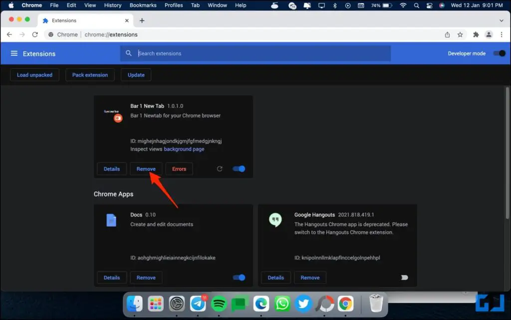 Uninstall Bar1 New Tab Extension on Mac