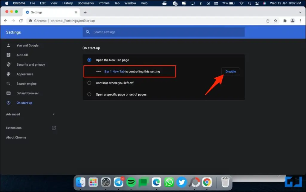 Remove Bar1 New Tab from Chrome Mac