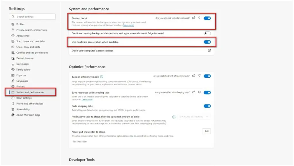 Enable Startup Boost and Hardware Acceleration in Microsoft Edge