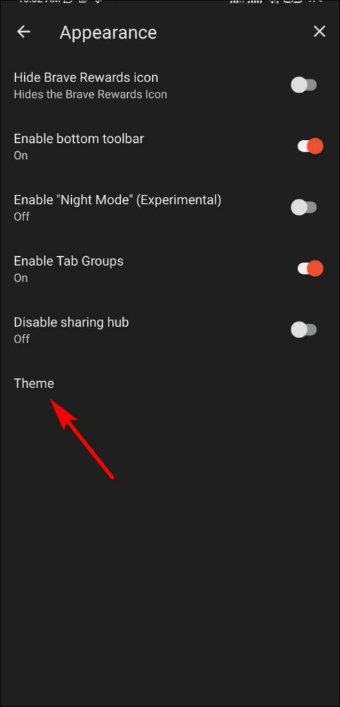 Enable Dark Theme on Brave Browser Mobile