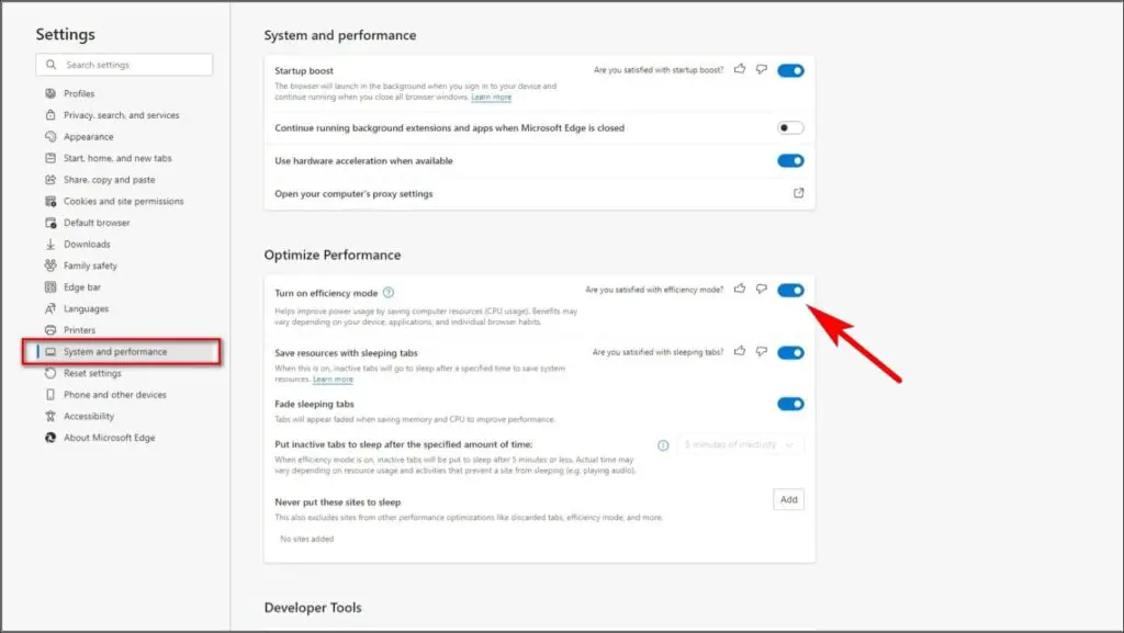 Disable Efficiency Mode to Fix Slow Microsoft Edge