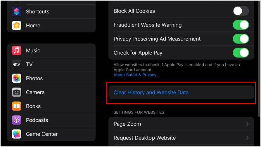 Delete Safari Privacy Report iOS