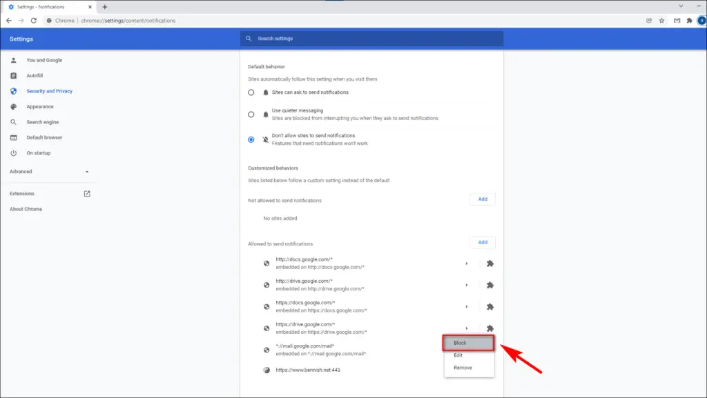 Block a Website from Sending Notifications in Chrome