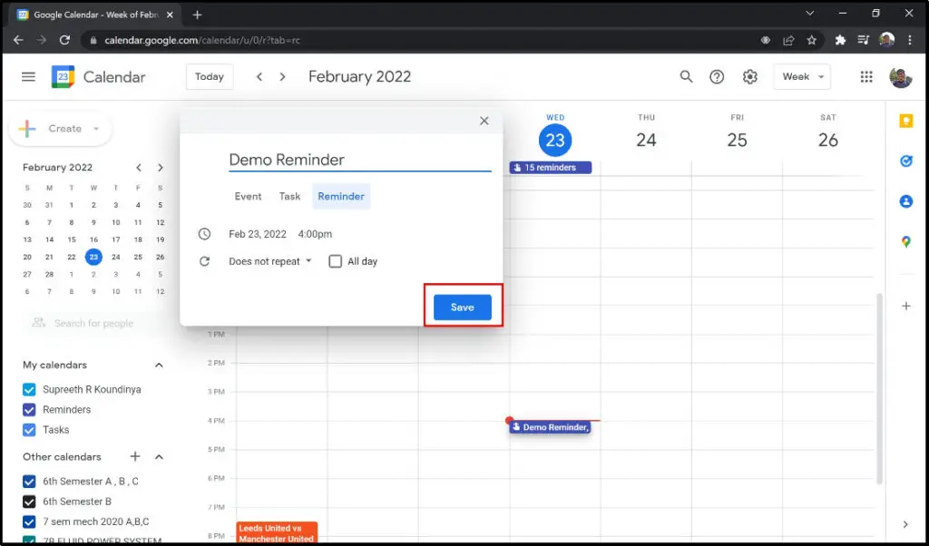 Create Google Calendar Reminders in Chrome