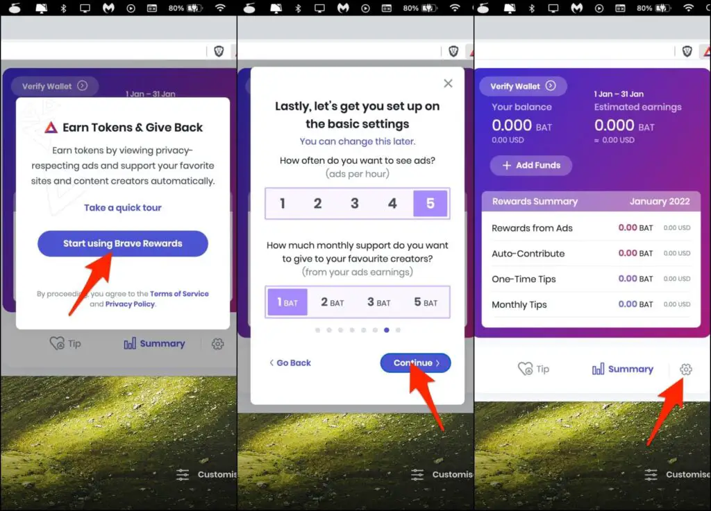Enable and Setup Brave Rewards