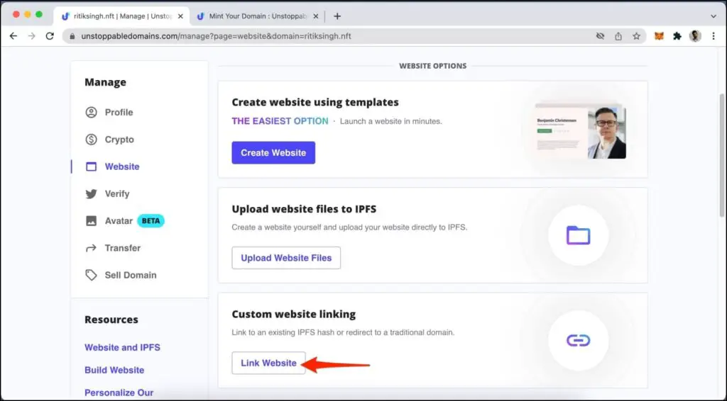 Link Unstoppable Domain to Existing IPFS Hash