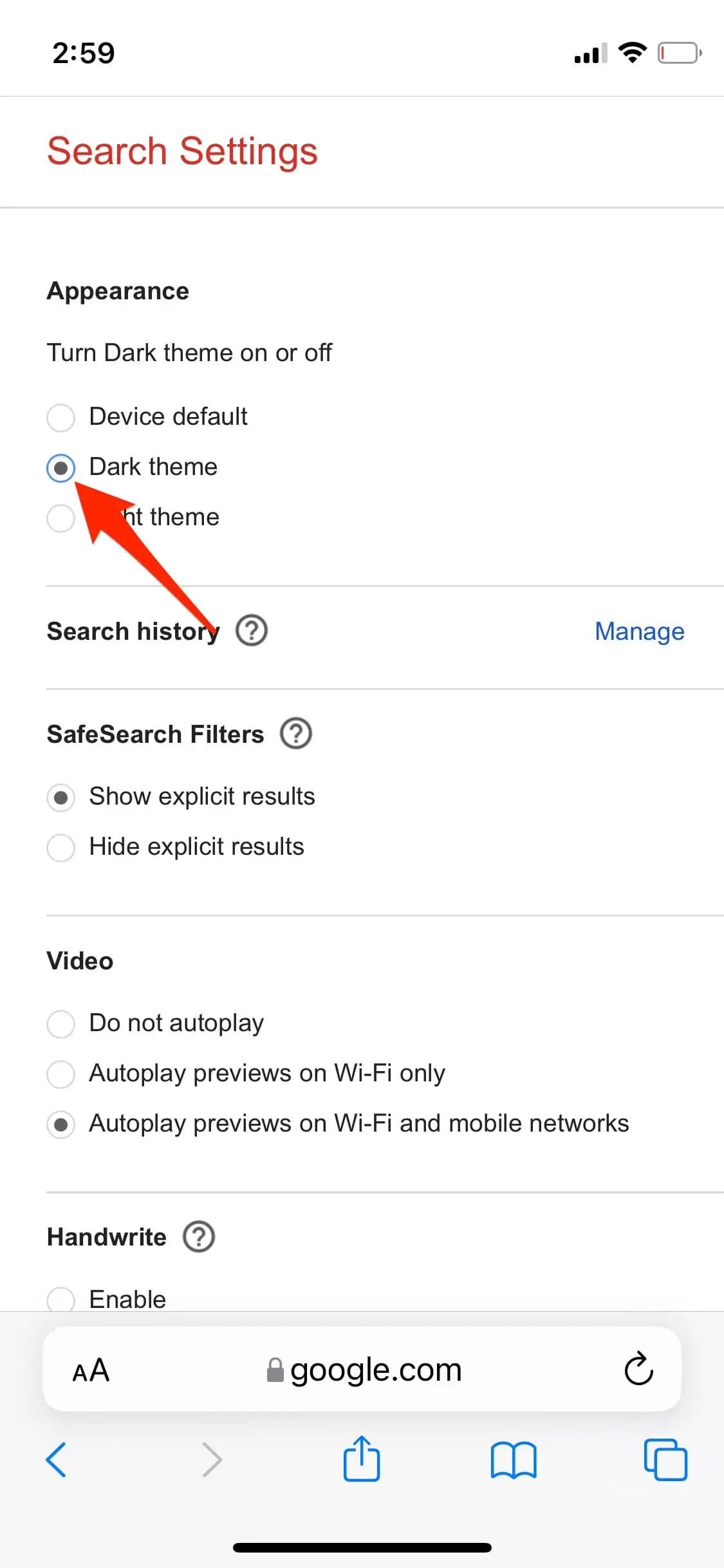 Google Search Pitch Black Dark Mode on iPhone