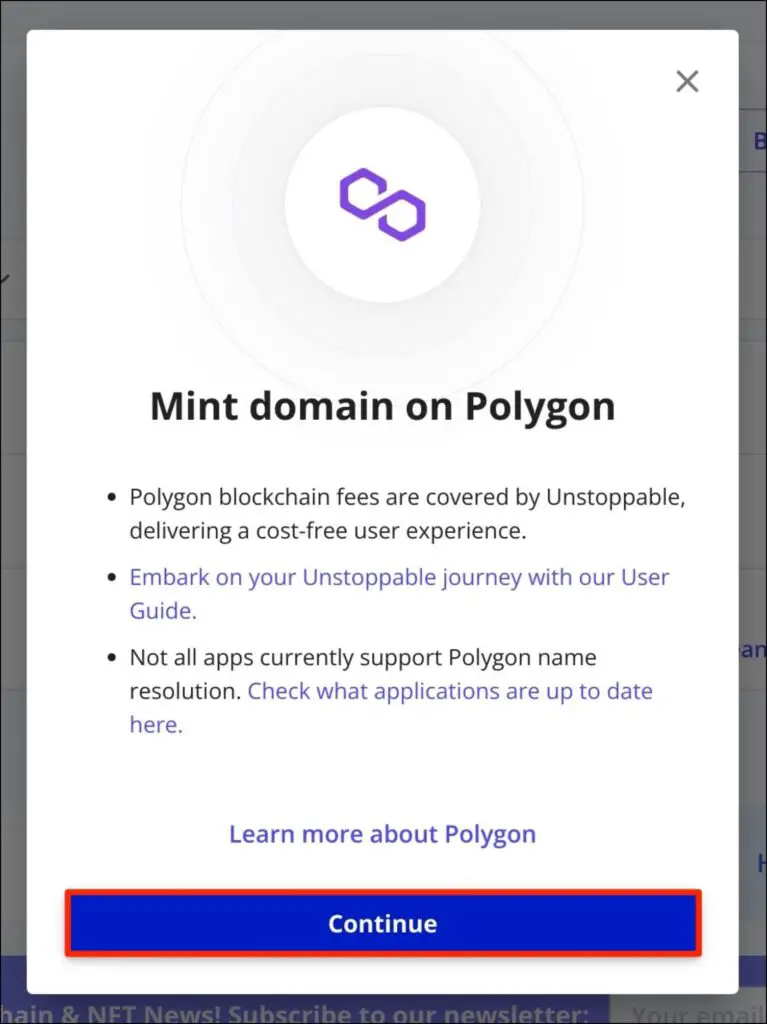 Mint NFT Domain for Free on Polygon