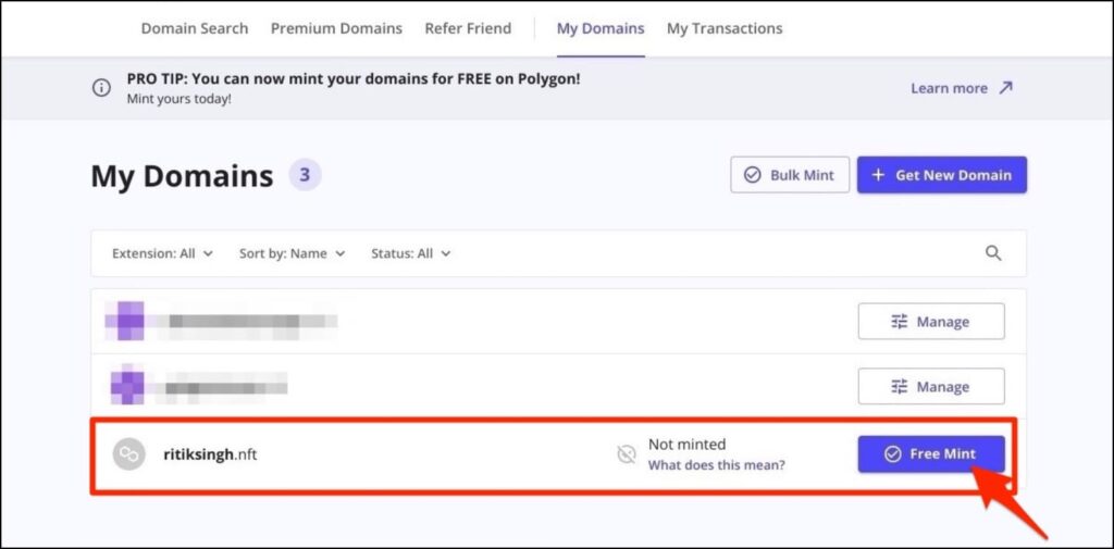 Mint NFT Domain for Free