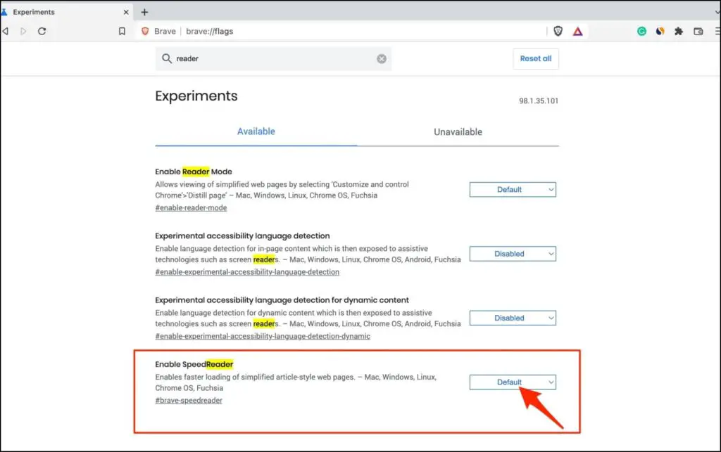 Enable Speed Reader Mode in Brave Browser