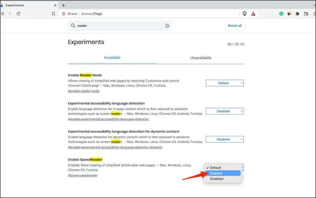 Enable Speed Reader Mode in Brave Browser
