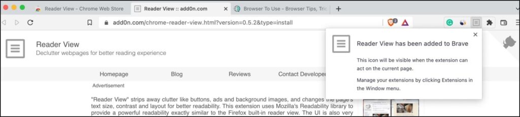 Reader View Extension in Brave